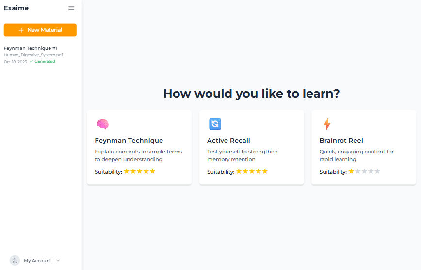 Exaime Dashboard - AI-powered learning platform